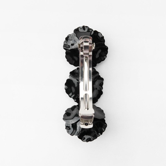 Zara metallic floral hair clip, black main image 6